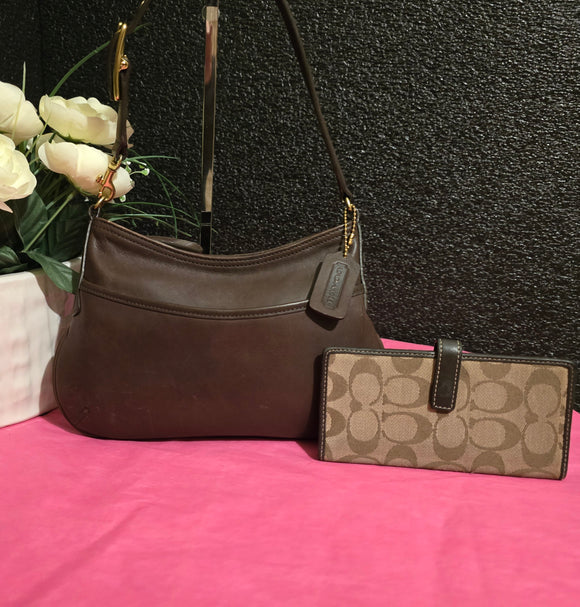 Coach Vintage 9295 Leather Brass Shoulderbag Baguette Handbag with Wallet~MINT