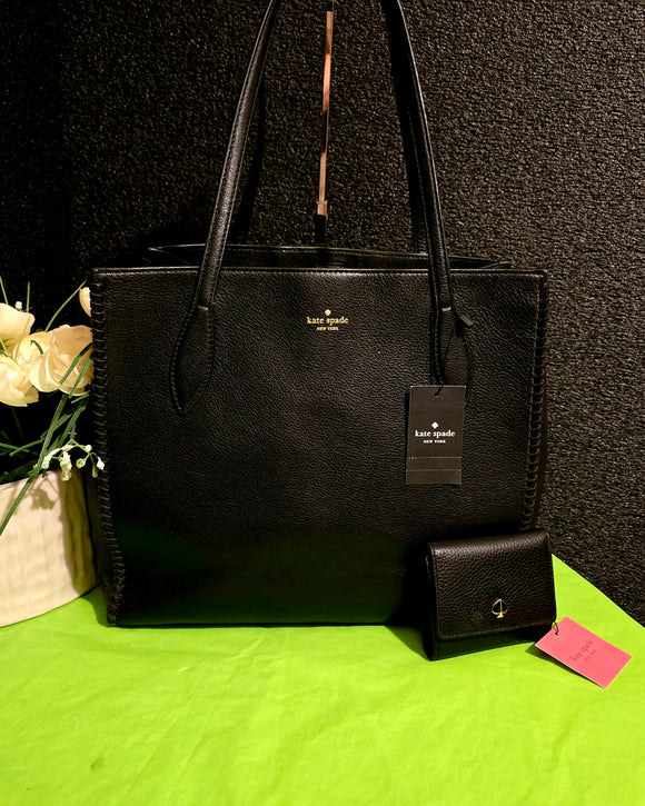 Kate Spade Vintage Italian Leather Whipstitch Tote Carryallwith Wallet