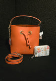 Nanette Lapore 2-Way Vegan Tangerine Bucket Tote Shoulderbag Crossbody with Match Wallet