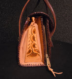 Vintage Floral Westrn HandTooled Leather Handbag Satchel Shoulderbag with Wallet