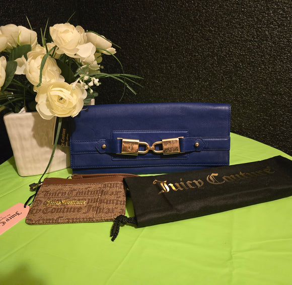 Juicy Couture Vintage Cobalt Blue Lock Handbag Clutch with ID Wristlet