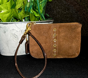 Coach Vintage Choc Suede Leather Stitch Accent Wallet Wristlet Purse GORGEOUS
