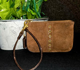 Coach Vintage Choc Suede Leather Stitch Accent Wallet Wristlet Purse GORGEOUS