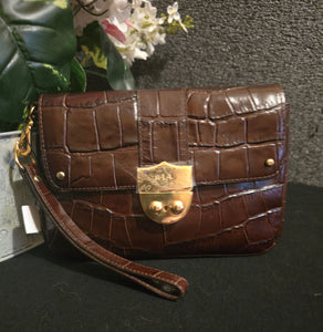 RLL Ralph Lauren Croc Animal Embossed   PushLock Wristlet Wallet Handbag BNWT