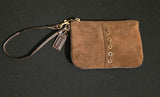 Coach Vintage Choc Suede Leather Stitch Accent Wallet Wristlet Purse GORGEOUS