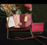 Coach 45314 Leather Suede Oxblood Crossbody Clutch with BONUS ID Holder NEW