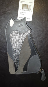 Coach 65754 Special Edition Fox Black, Silver and Grey Leather Suede Coin Case Wristlet Collectible