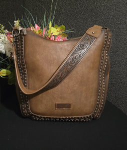 Wrangler Distressed XL Vegan Leather Shoulder Saddlebag Tote Carryall with BONUS Accessory