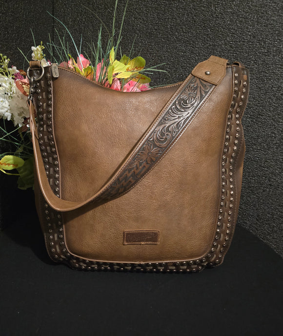 Wrangler Distressed XL Vegan Leather Shoulder Saddlebag Tote Carryall with BONUS Accessory
